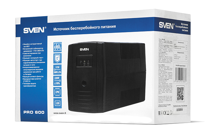 Sursă de alimentare neîntreruptibilă SVEN Pro  600, Linear-interactiv, 600VA, Turn