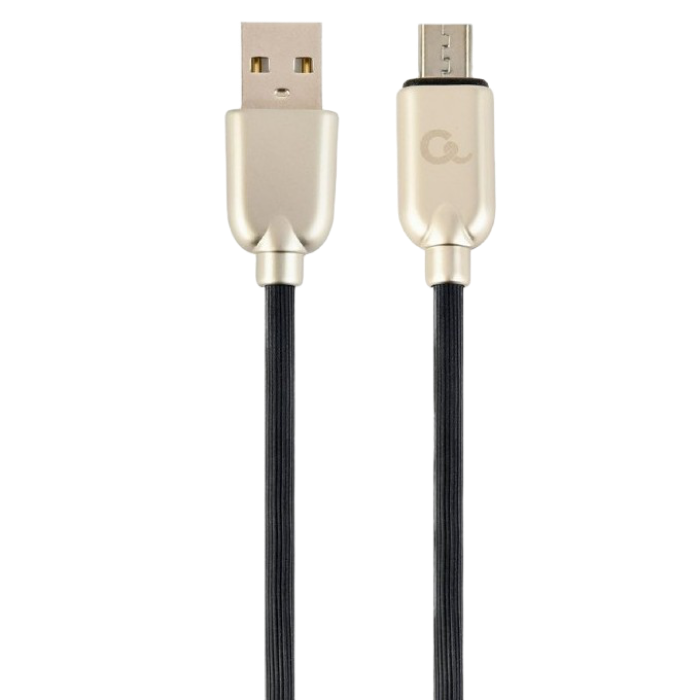 Blister MicroUSB/USB2.0,   1.0 m, Cablexpert Premium Rubber Black, CC-USB2R-AMmBM-1M