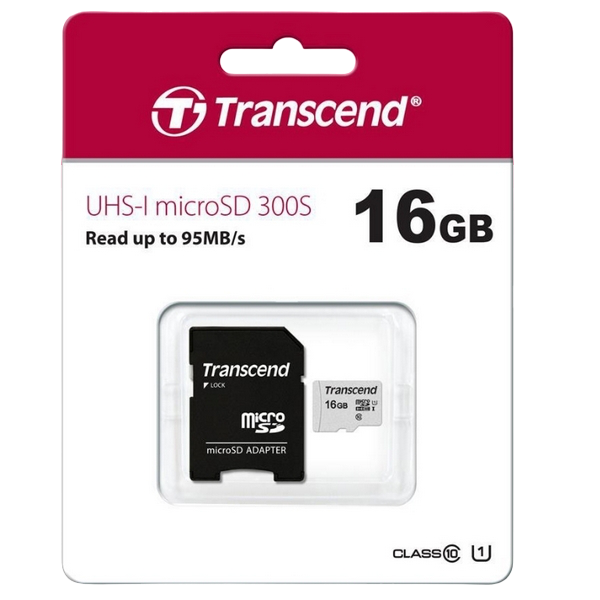 Карта памяти Transcend microSDHC 300S, 16Гб (TS16GUSD300S-A)