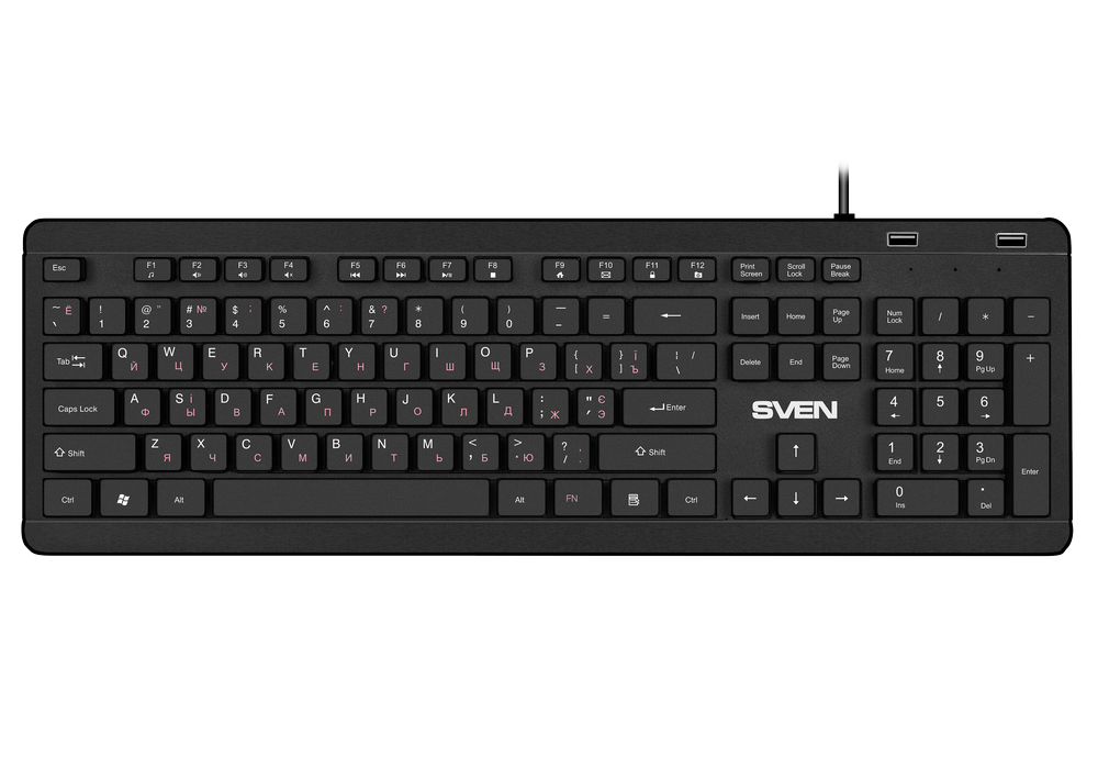 Keyboard SVEN KB-E5700H, Slim, Low-proﬁle keys, Island-style, Fn key, 2xUSB ports, Black, USB