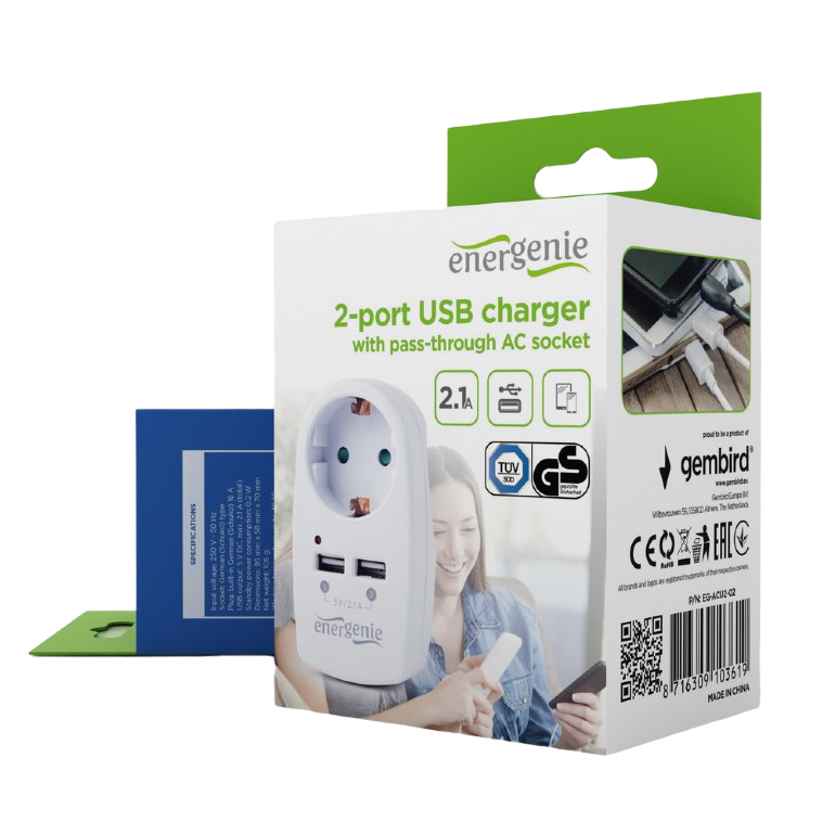 Зарядное устройство Energenie EG-ACU2-02, Белый