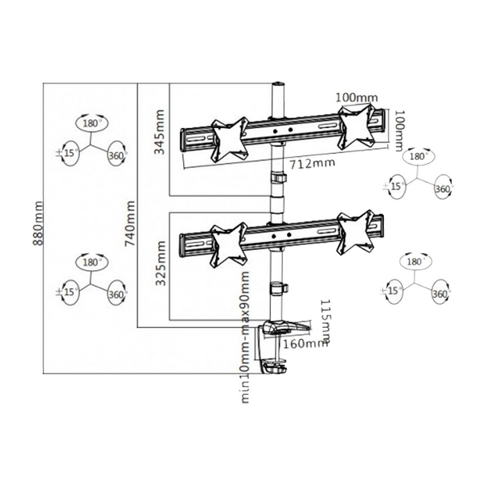 Table/desk stand for 4 monitors Reflecta PLANO Desk 23-1010Q, 13