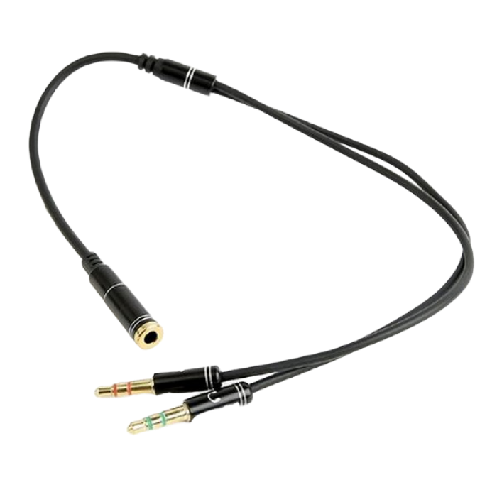 CCA-418M 3.5 mm 4-pin F to 2 x 3.5 mm stereo plug adapter M, black, metal connectors
