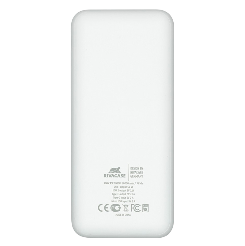 Power Bank Rivacase 20000 mAh, VA2081, White