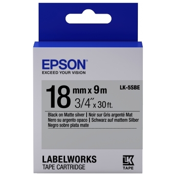 Tape Cartridge EPSON LK-5SBE; 18mm/9m Matte, Black/Silver, C53S655013