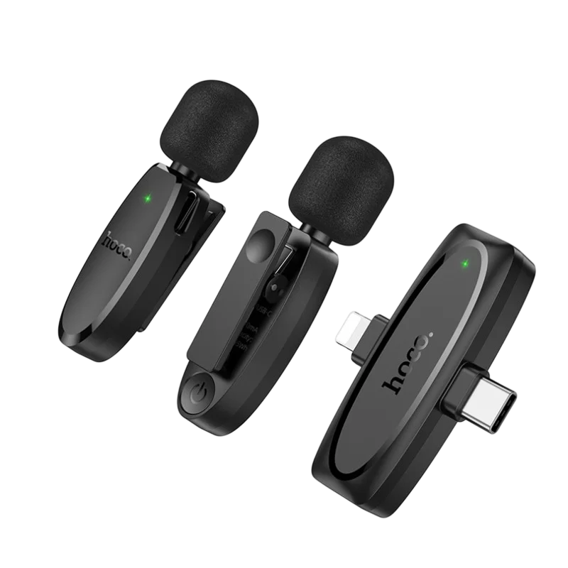 Портативный записывающий микрофон Hoco L15 Беспроводной/Проводной Черный