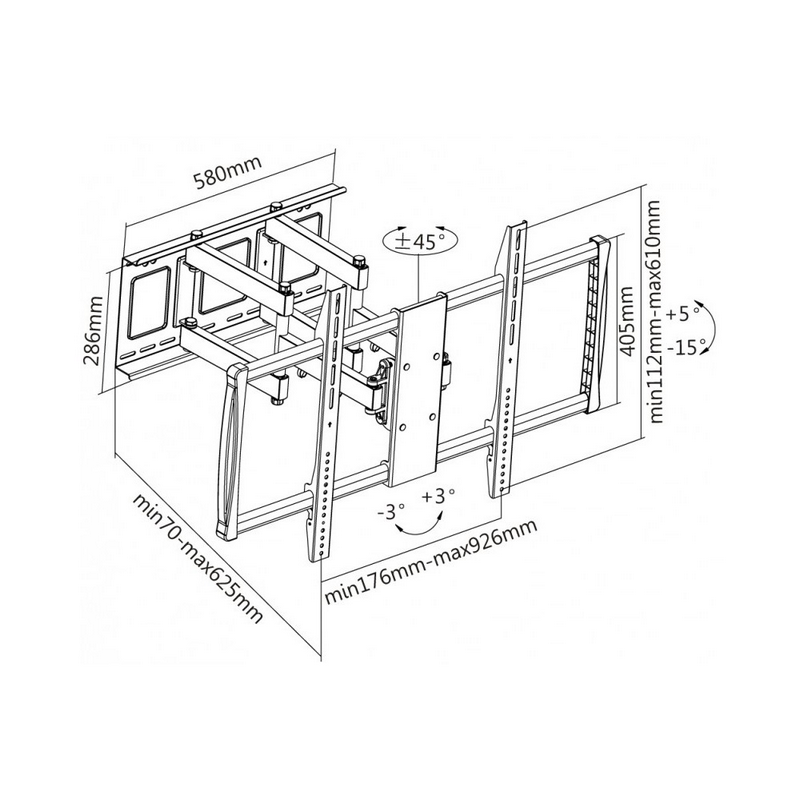 Wall Mount Reflecta PLEXO 100-9060T, Black, Heavy Duty Full Motion, 60-100'', VESA 900x600, max.80kg