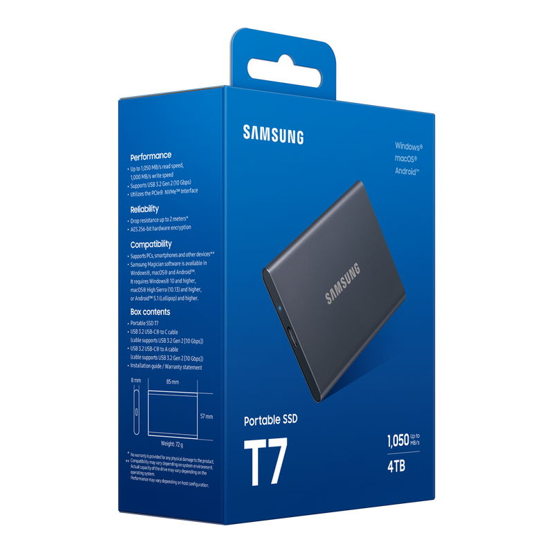 SSD portabil extern Samsung T7, 4 TB, Titan Gray (MU-PC4T0T/WW)