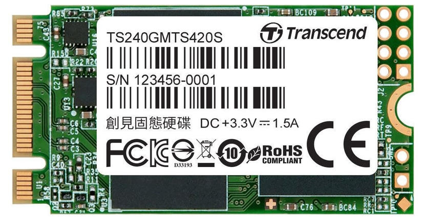 .M.2 SATA SSD  240GB Transcend "TS240GMTS420S" [42mm, R/W:560/500MB/s, 65K/85K IOPS, SM2258, 3D TLC]