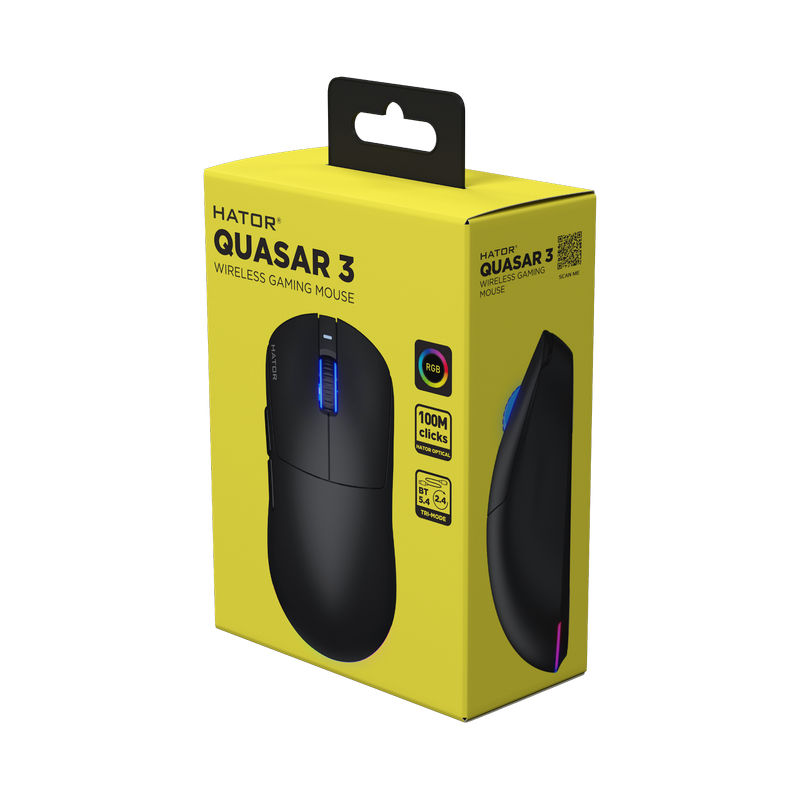 Gaming Mouse HATOR Quasar 3 Cu fir / Fără fir Negru