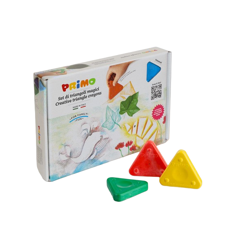 Primo 0721TRI8ST Triunghiuri de ceară 5 mm, super rezistente. Cutie cu 8 culori + șabloane