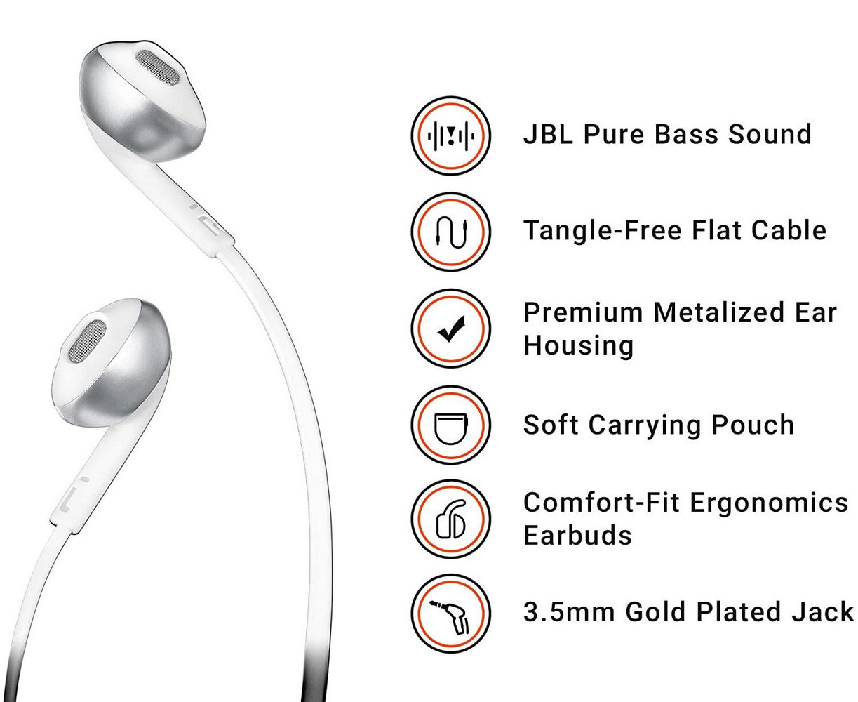 Căști pentru telefoane mobile JBL Tune 205, Cu fir, Argintiu