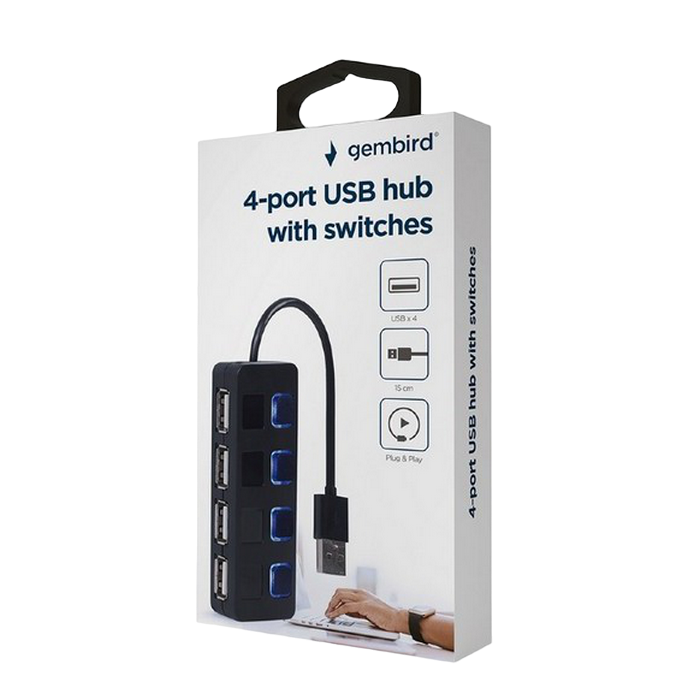 USB 2.0 Hub 4-port with switches, Gembird 