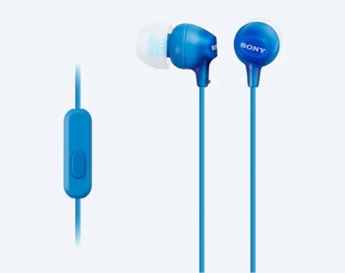 Earphones  SONY  MDR-EX15LP, 3pin 3.5mm jack L-shaped, Cable: 1.2m, Blue