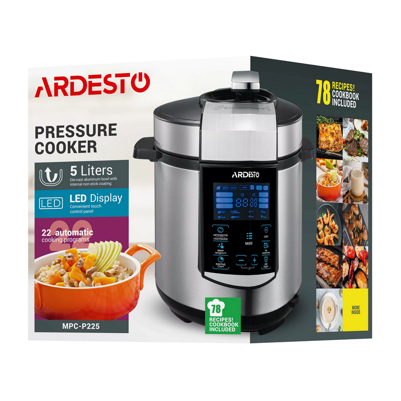 Мультиварка-скороварка ardesto mpc-p225, серебристый | черный Thumbnail 2