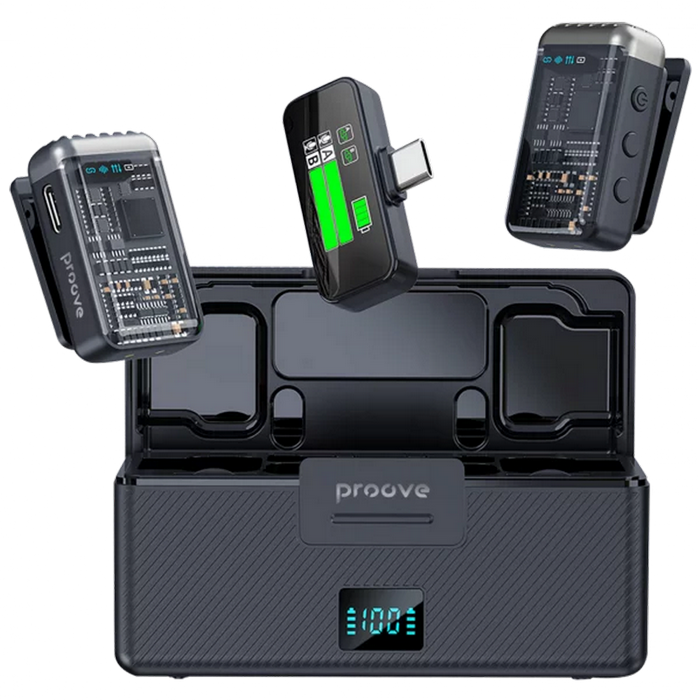 Microfon portabil pentru înregistrare vocală Proove Ripple Fără fir/Cu fir Negru