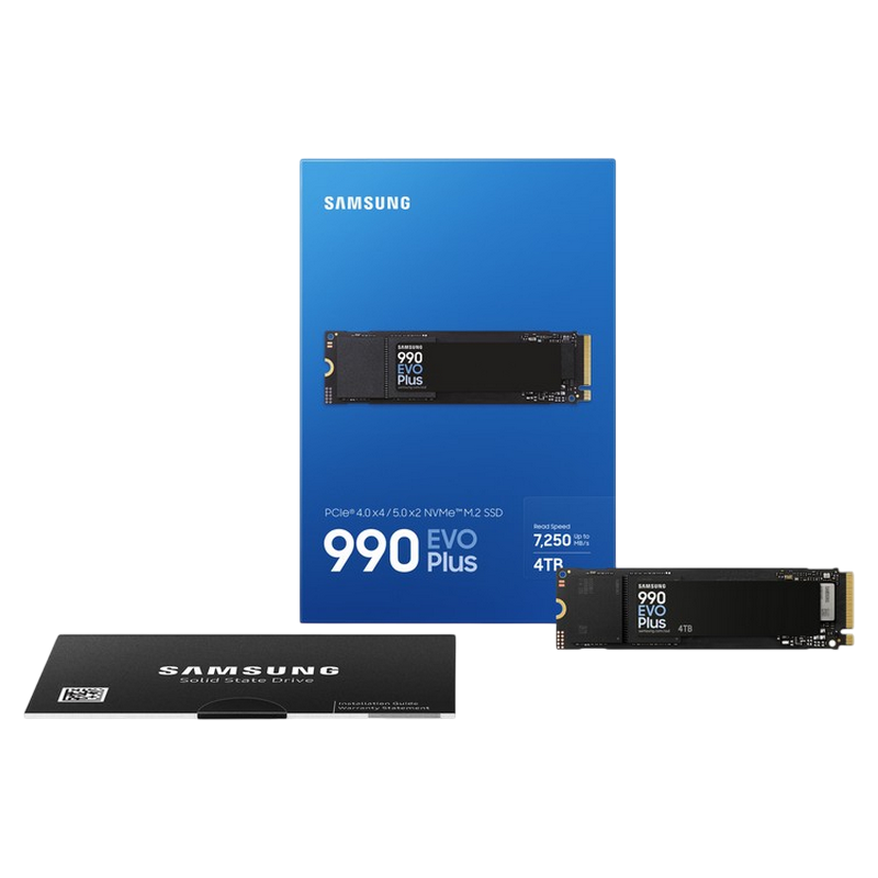 .M.2 NVMe SSD 4.0TB Samsung  990 EVO Plus "MZ-V9S4T0BW" [PCIe 4.0 x4/5.0 x2, R/W:7250/6300MB/s, 1050