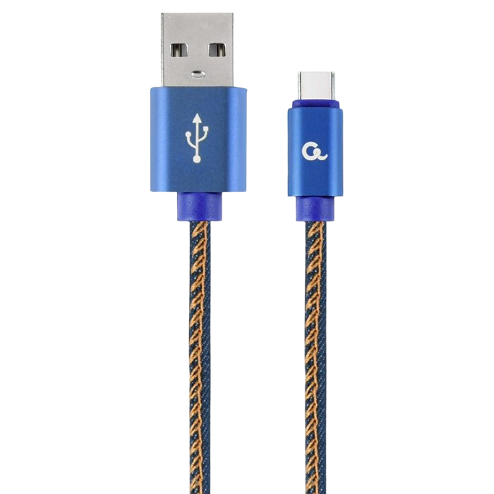  Blister Type-C/USB2.0, AM/CM,  2.0 m, Cablexpert Cotton Braided Bllue Jeans, CC-USB2J-AMCM-2M-BL