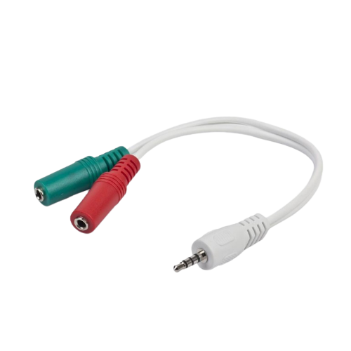 CCA-417W 3.5 mm 4-pin plug to 3.5 mm stereo + microphone sockets adapter cable, 20cm, White