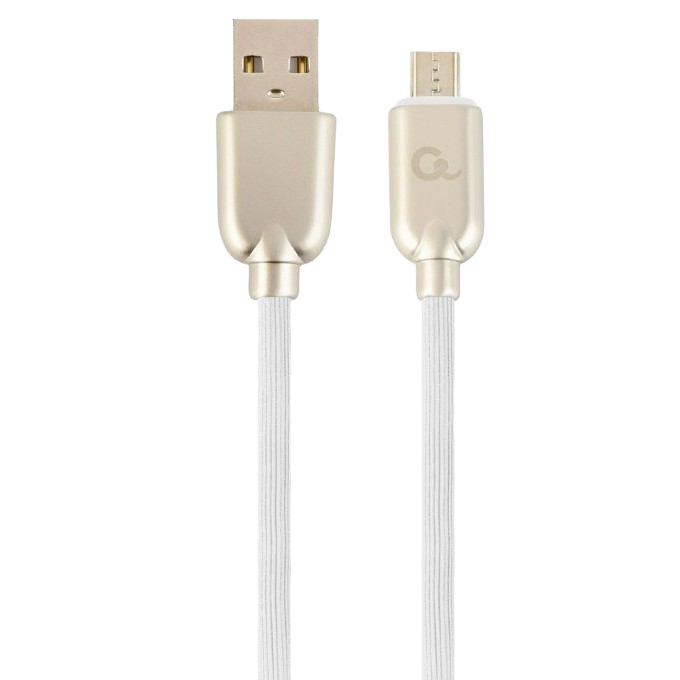 Blister MicroUSB/USB2.0,   1.0 m, Cablexpert Premium Rubber White, CC-USB2R-AMmBM-1M-W