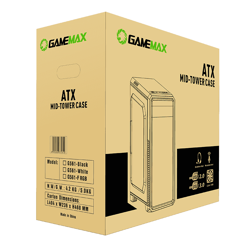 Компьютерный корпус Gamemax G561-FRGB, Midi-Tower, ATX, Чёрный