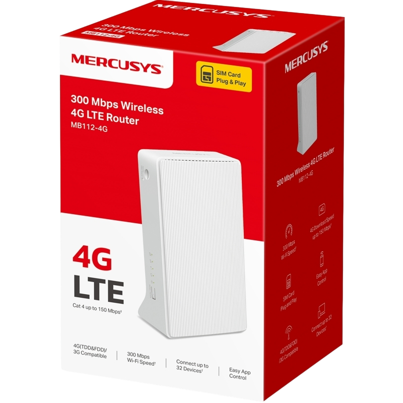 Router fără fir MERCUSYS MB112-4G, Wi-Fi + 4G LTE, Alb