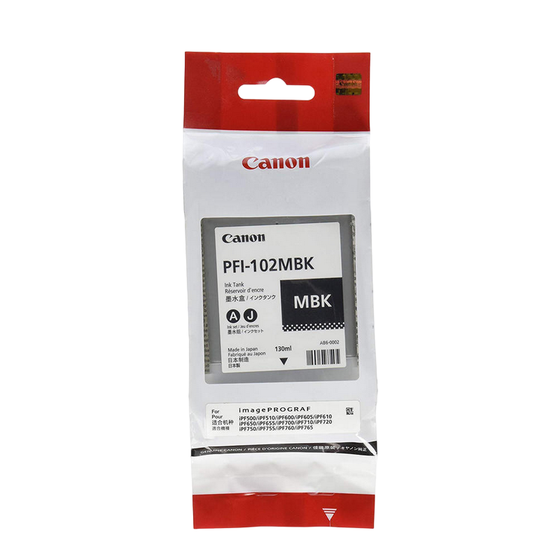 Ink Cartridge Canon PFI-102MBk matte black,130ml for iPF765,760,755,750,720,710,700,655,650,610,605