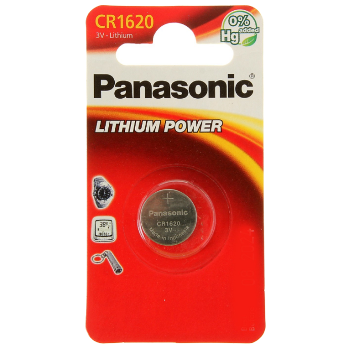 Дисковые батарейки Panasonic CR-1620EL, CR1620, 1шт.