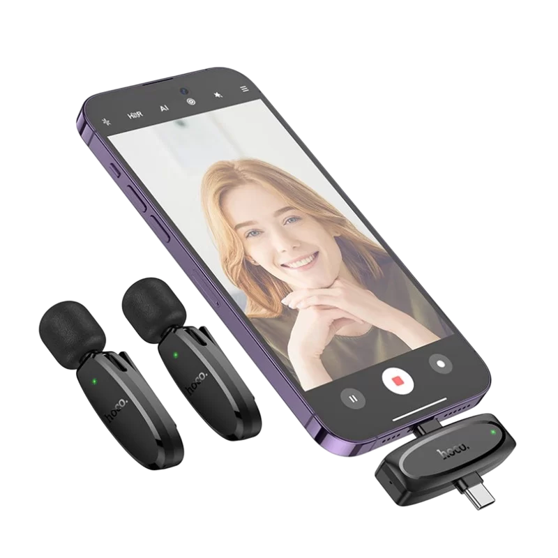 Портативный записывающий микрофон Hoco L15 Беспроводной/Проводной Черный