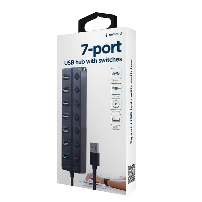 USB 2.0 Hub 7-port with switches, Gembird 