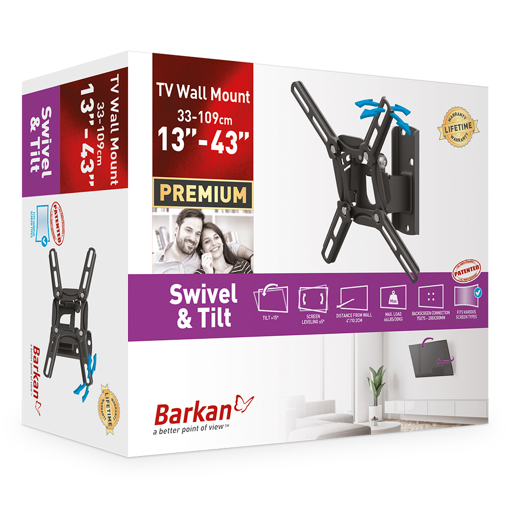 Настенное крепление для телевизора BARKAN 2200, Чёрный