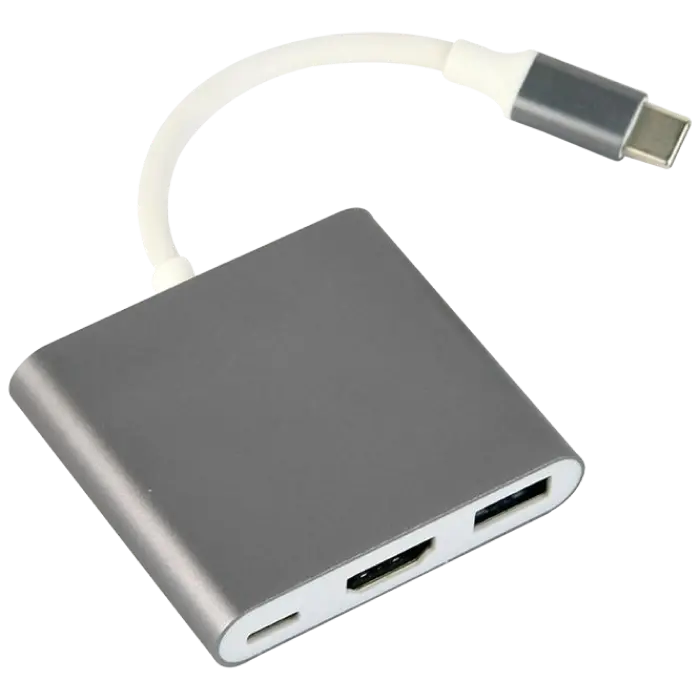Adaptor Video Cablexpert A-CM-HDMIF-02-SG, USB-C (M) x USB-C (F) - XHDMI (F) x USB A (F), 0,1m, Argintiu - photo