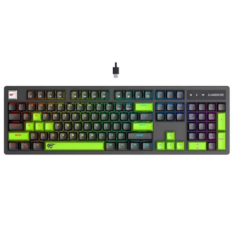 Tastatură Havit KB893L, Cu fir, Negru | Verde - photo