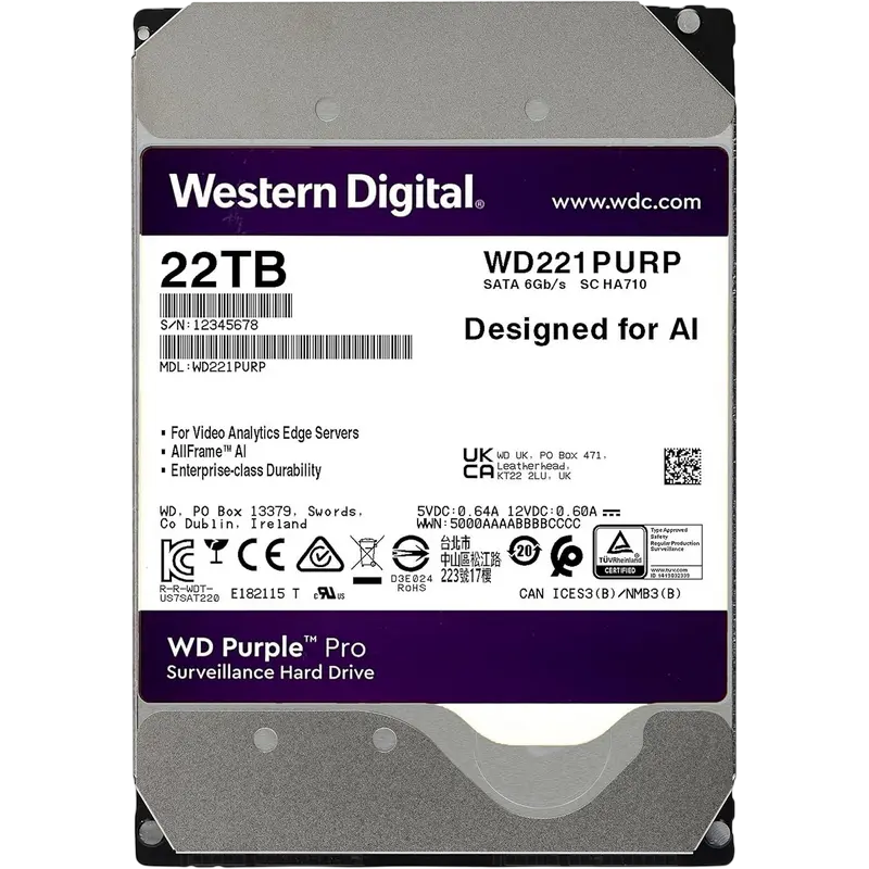 Жесткий диск Western Digital WD Purple Pro, 3.5", 22 TB <WD221PURP> - photo