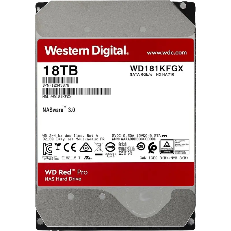 Жесткий диск Western Digital WD Red Pro, 3.5", 18 ТБ <WD181KFGX> - photo