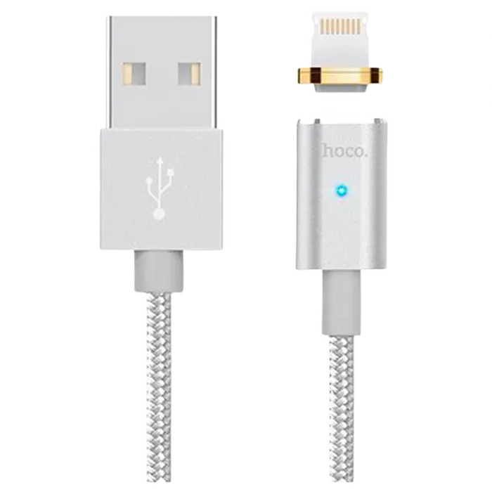 Зарядный кабель Hoco U16 Magnetic Lightning Cable, USB Type-A/Lightning, 1,2м, Серебристый - photo