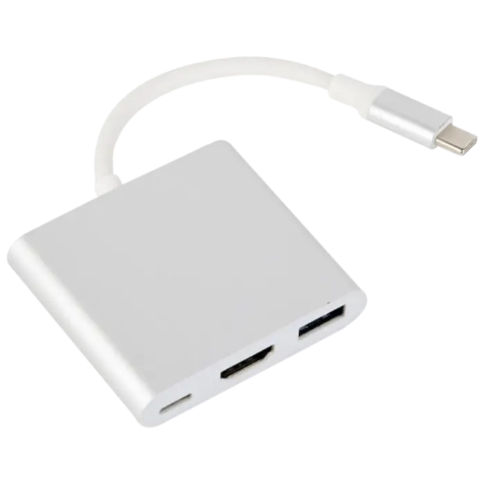 Adaptor Video Cablexpert A-CM-HDMIF-02-SV, USB-C (M) x USB-C (F) - XHDMI (F) x USB A (F), 0,1m, Argintiu - photo