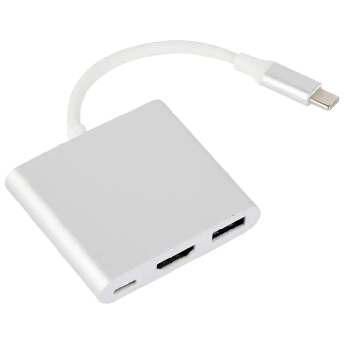 Видеоадаптер Cablexpert A-CM-HDMIF-02-SV, USB-C (M) x USB-C (F) - XHDMI (F) x USB A (F), 0,1м, Серебристый - photo