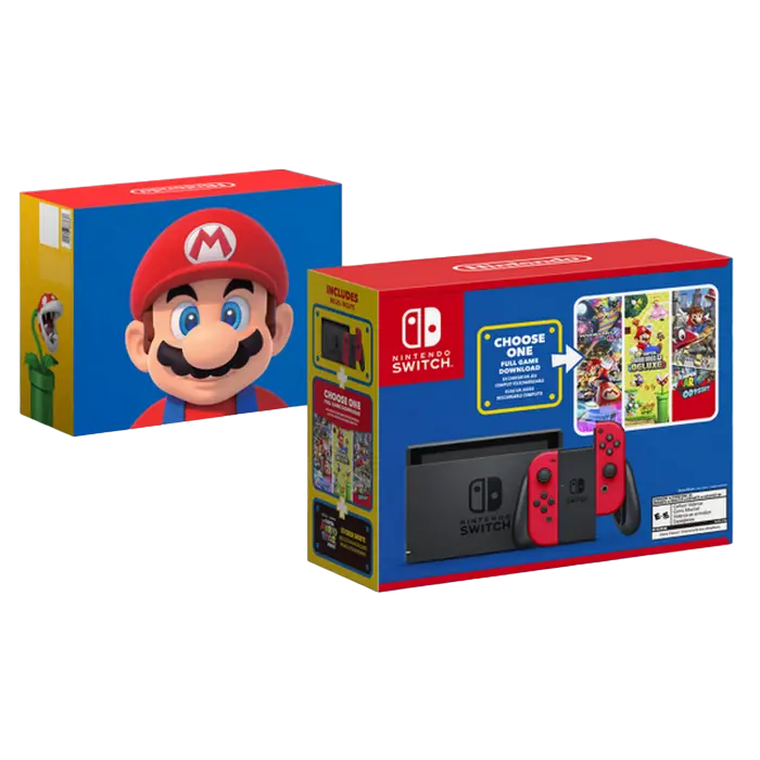 Consolă portabilă pentru jocuri Nintendo Switch, Negru | Roșu, Mario Choose One Bundle - photo