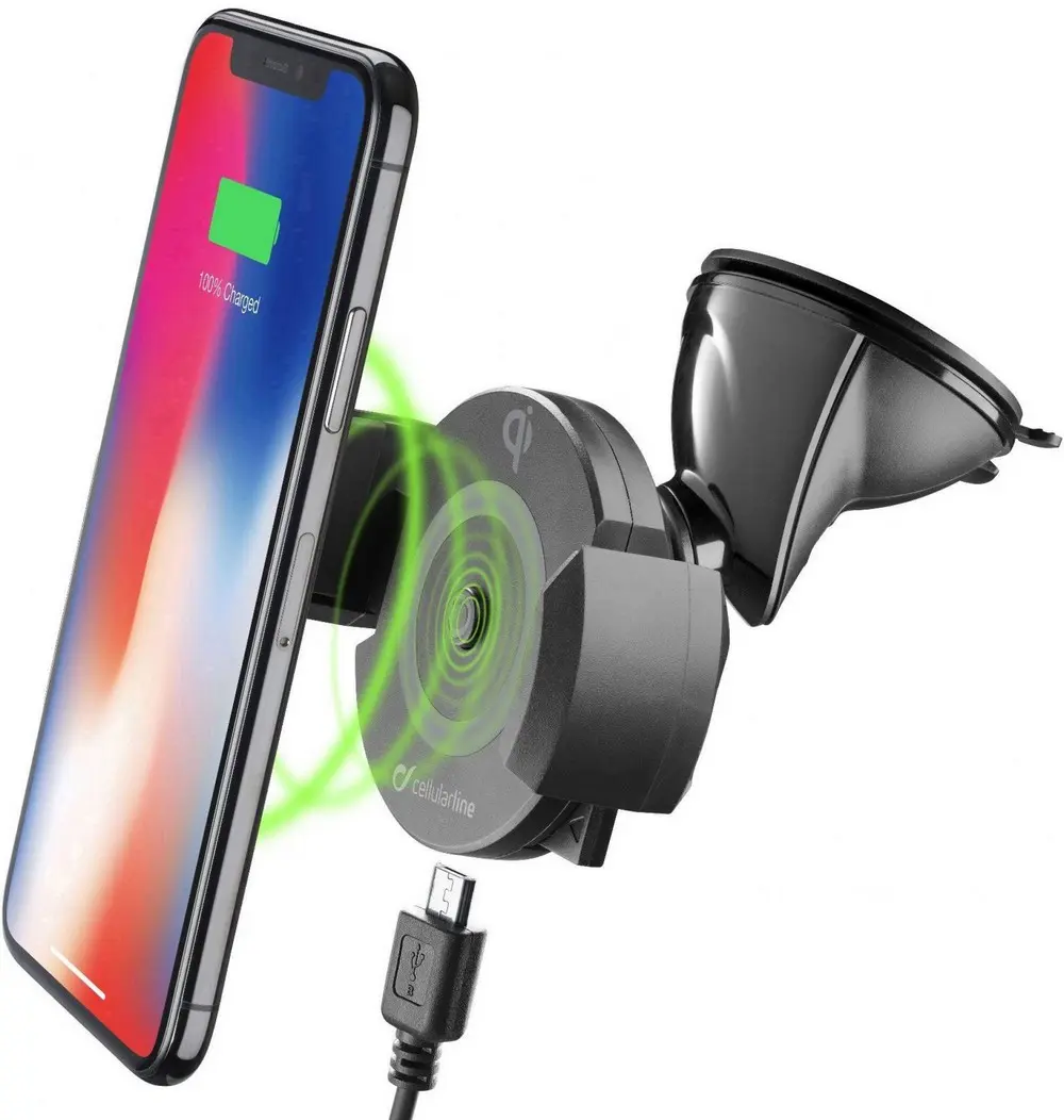 Suction Cup Car Holder Cellular, With Wireless Charging, Black - photo