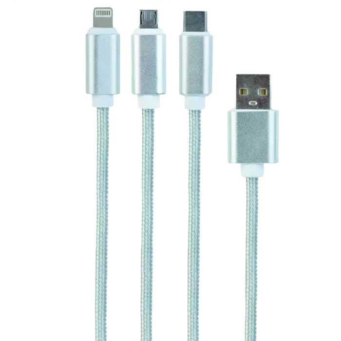 Cablu încărcare și sincronizare Cablexpert CC-USB2-AM31-1M-S, USB Type-A/Micro USB, Type-C, Lighting, 1m, Argintiu - photo