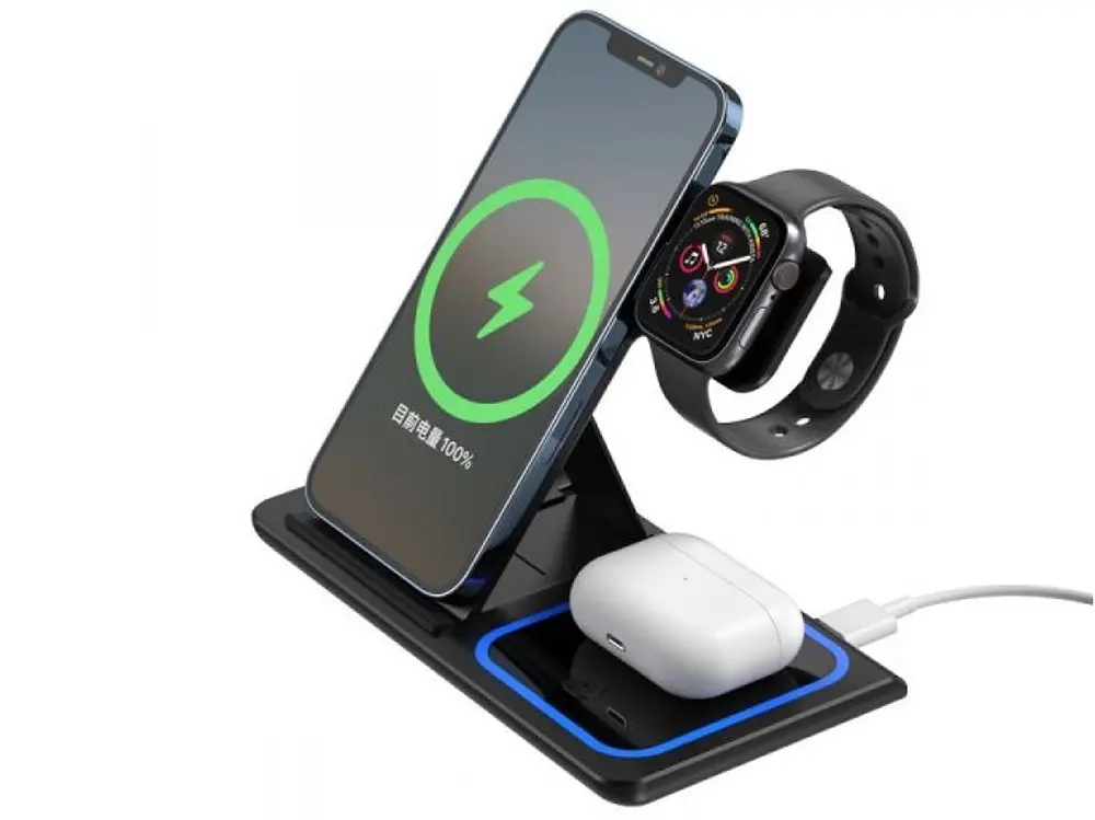 Wireless Charger XO, 3in1, WX023, Black (apple supporting) - photo