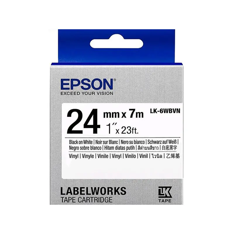 Tape Cartridge EPSON LK-6WBVN; 24mm/7m Vinyl, Black/White, C53S656020 - photo
