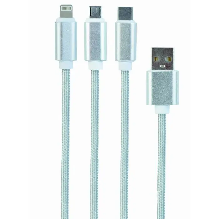 Cablu încărcare și sincronizare Cablexpert CC-USB2-AM31-1M-S, USB Type-A/Micro USB, Type-C, Lighting, 1m, Argintiu
