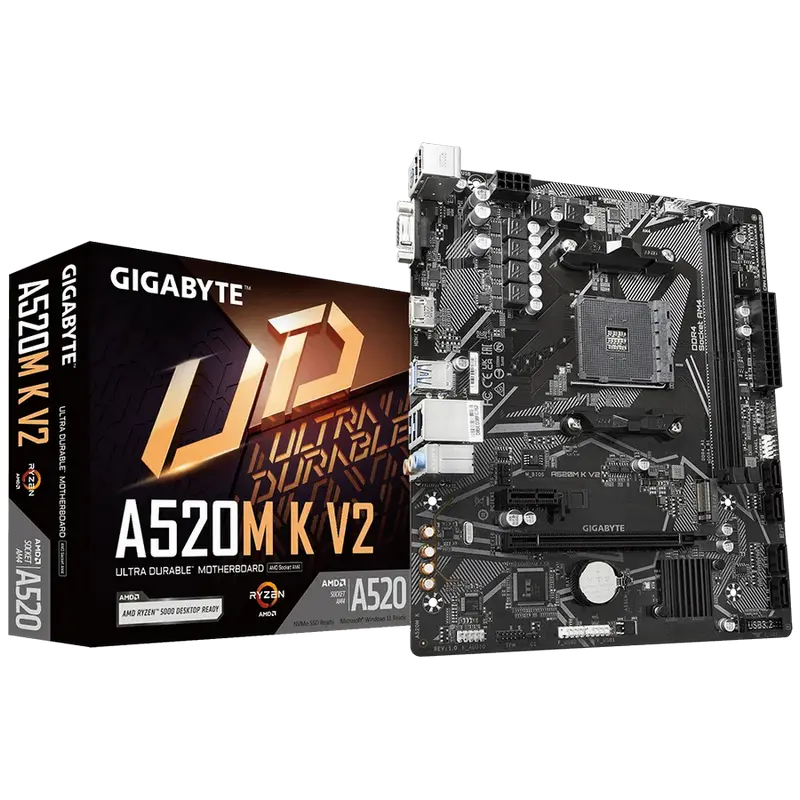 Материнская плата Gigabyte A520M K V2, AM4, AMD A520, Micro-ATX - photo