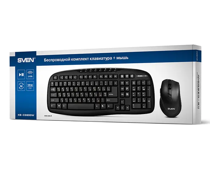 Set Tastatură + Mouse SVEN KB-C3600W, Fără fir, Negru