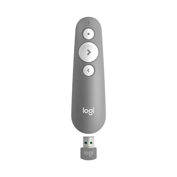 Presenter Logitech R500, Class 2 Laser, Range: 20m, Bluetooth/2.4 Ghz, 1xAAA, Grey - photo