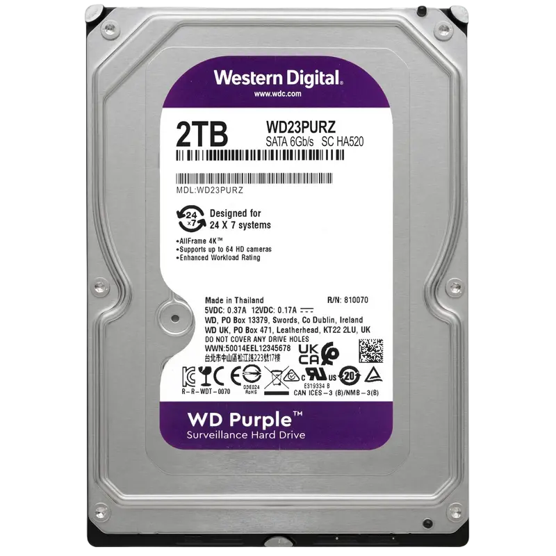 Жесткий диск Western Digital WD Purple, 3.5", 2 ТБ <WD20PURZ> - photo