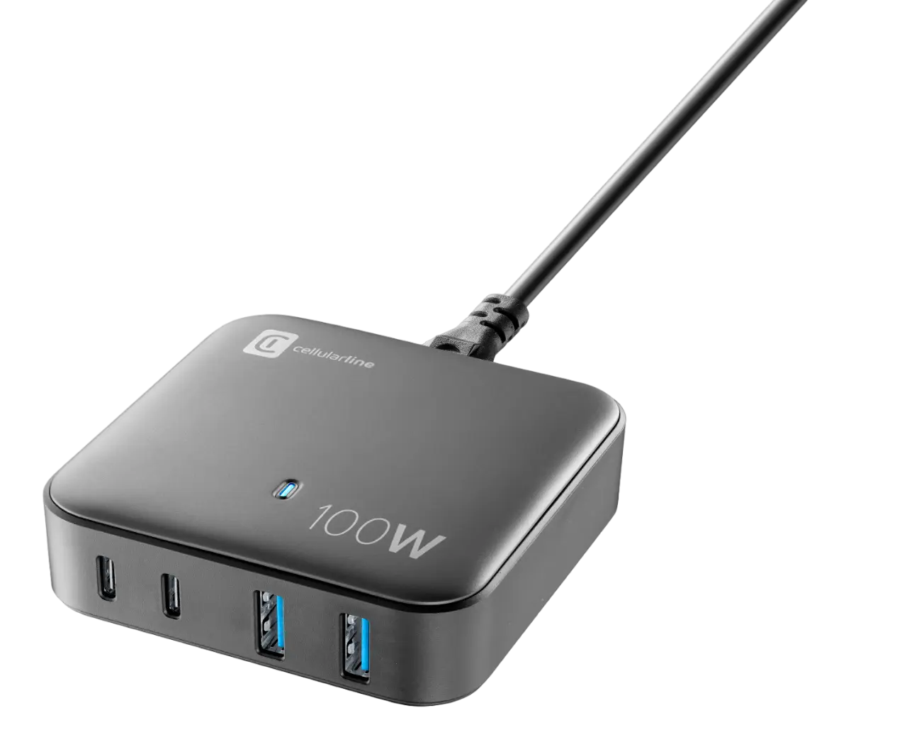 Încărcător Cellularline Wall Charger GAN, 4 Ports, 100W, Negru - photo