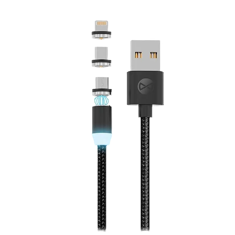 Кабель для зарядки и синхронизации Forever Magnetic Cable 3in1, USB Type-A/Micro USB, Type-C, Lighting, 1м, Чёрный - photo